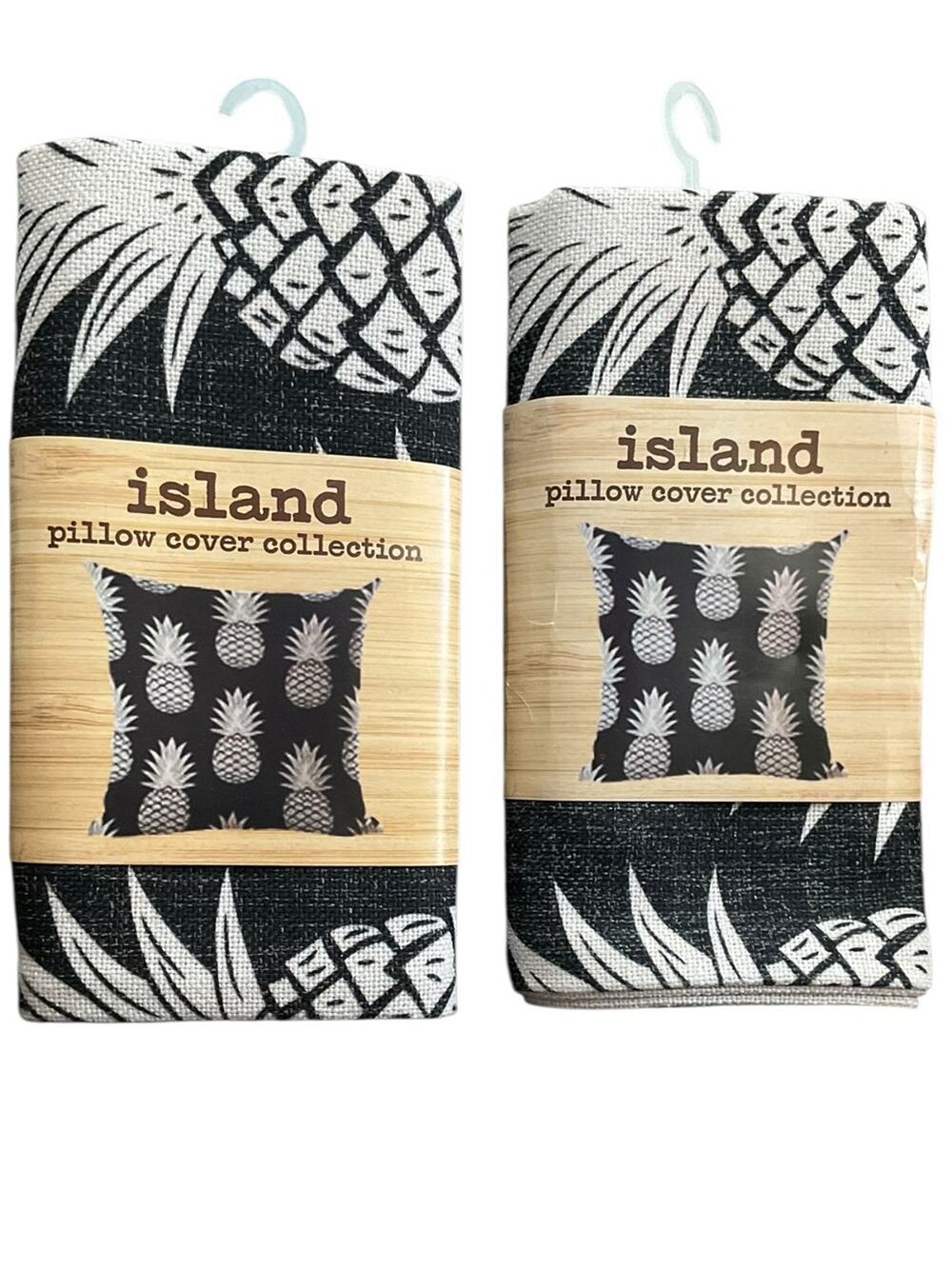Island Pineapple Print Pillow Covers Black & White  2 Covers NWT RARE